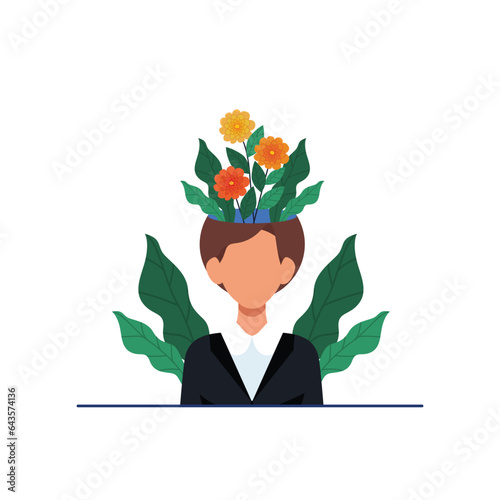 Mental health illustration. Character with mental disorder fight against stress, depression, emotional burnout and other psychological problems. Psychotherapy concept. Vector illustration.
