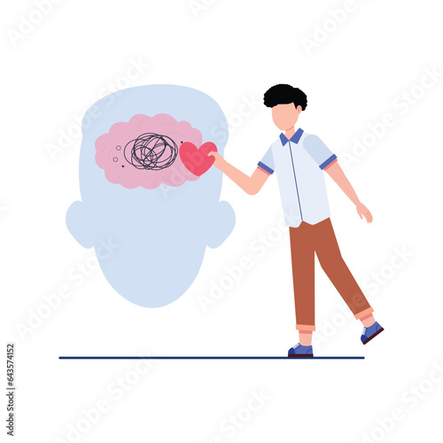 Mental health illustration. Character with mental disorder fight against stress, depression, emotional burnout and other psychological problems. Psychotherapy concept. Vector illustration.