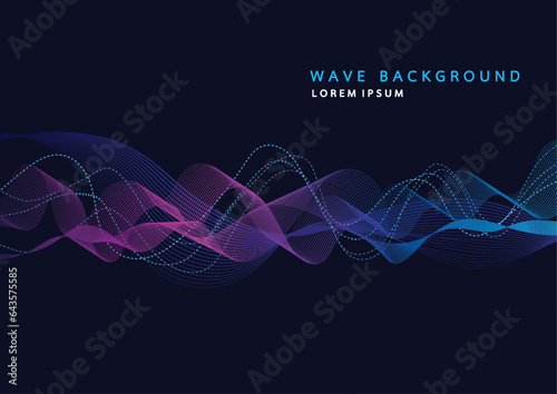 Abstract background with dynamic particle sound waves. Wave of musical soundtrack for record. Vector illustration
