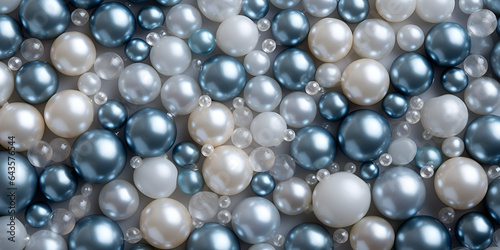 Pile of pearls. Background of the plurality of beautiful pearls. Gems, women's jewelry, nacre beads. Background generated with AI. © Sohail