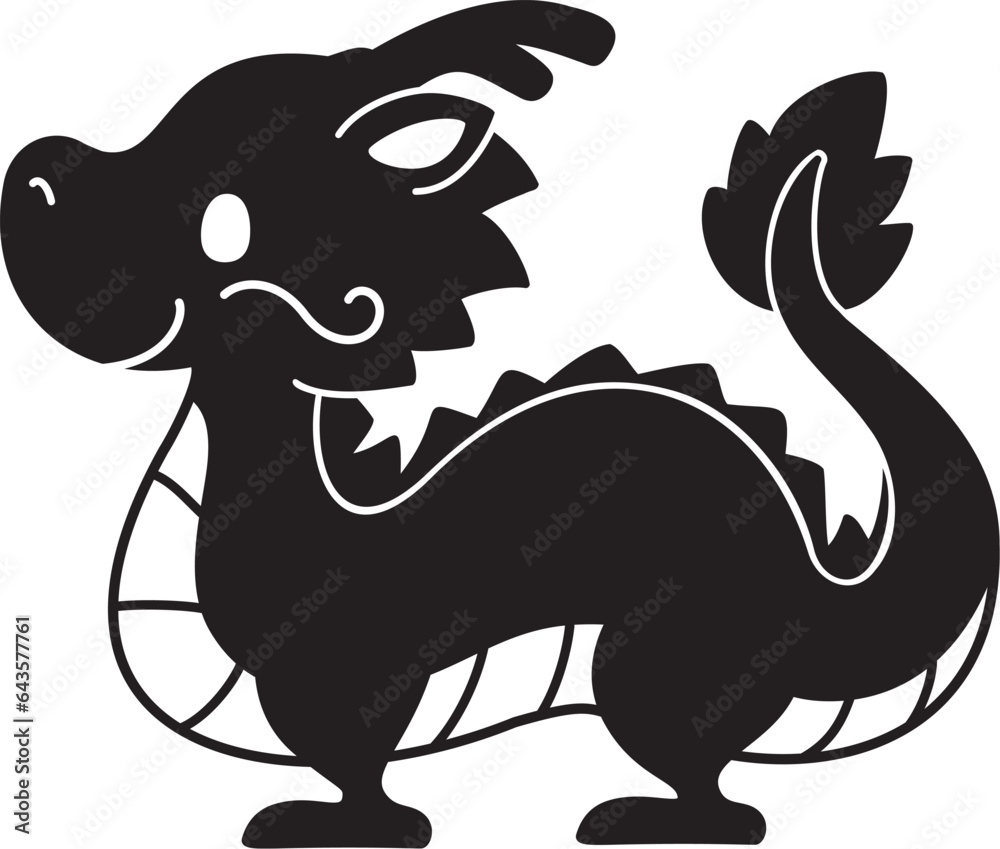 Fototapeta premium 龍のかわいいシルエットイラスト