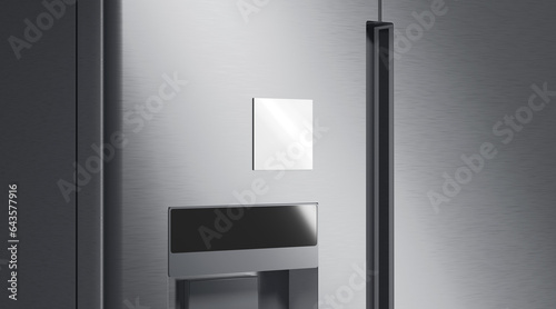 Blank white square magnet on fridge mockup, side view