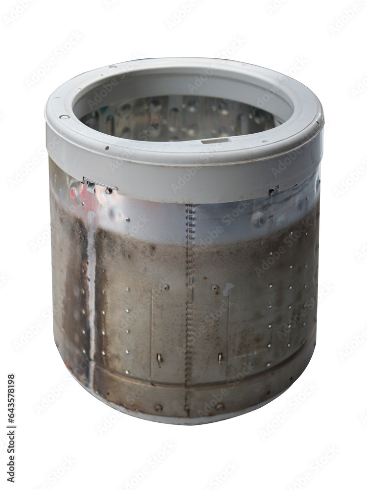 Metal drum of the washing machine on transparent background .
