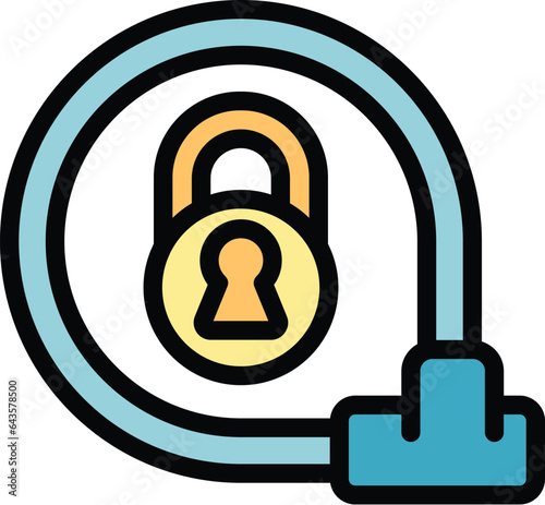 Speed bike lock icon outline vector. Secure transport. Protection rent color flat