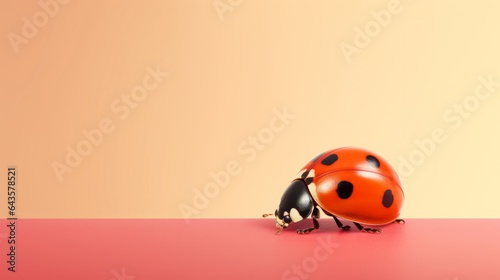A ladybug perched on a vibrant pink surface