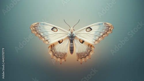 A white butterfly with brown spots on its wings