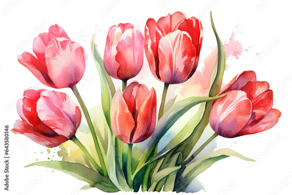 Fototapeta premium bouquet of red tulips isolated on transparent background