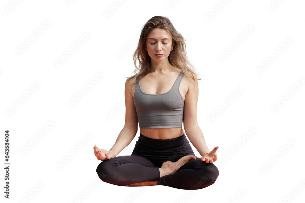 mental health Fitness aerobics slim body in sportswear.  Female training yoga instructor. Beautiful asana, confident person exercise balance and .