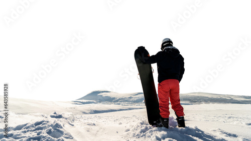 Foto Male rear view snowboarder in sportswear for winter sports