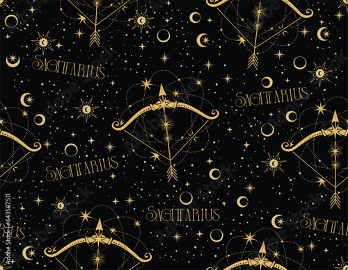 Sagittarius zodiac star seamless pattern. Sagittarius sign symbol stars Vector EPS10