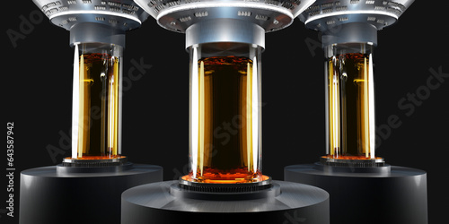 A glass tube capsule containing cryogenic liquid The capsule stores the body for long term sleep Hibernation of the cryogenic capsule Hibernation sci-fi teleport cryopod science technology Cryopod