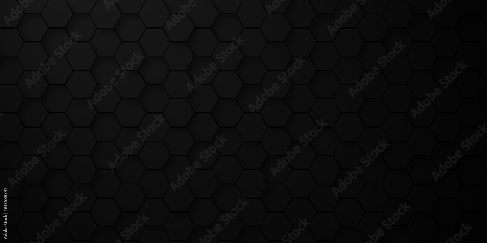 Background of abstract black 3d hexagon background design a dark honeycomb grid pattern. Abstract octagons dark 3d background.Black geometric background for design. Background of abstract black 3d hexagon background design a dark honeycomb grid pattern. Abstract octagons dark 3d background.Black geometric background for design.