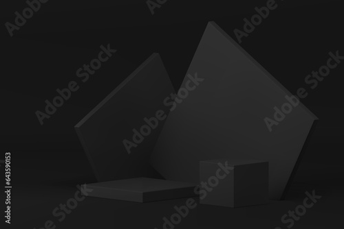 Black 3d geometric podium pedestal for male brutal fashion product presentation realistic vector