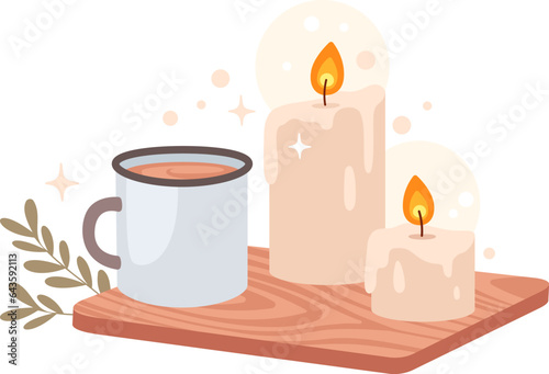 Hot Drink With Candles Hygge Composition