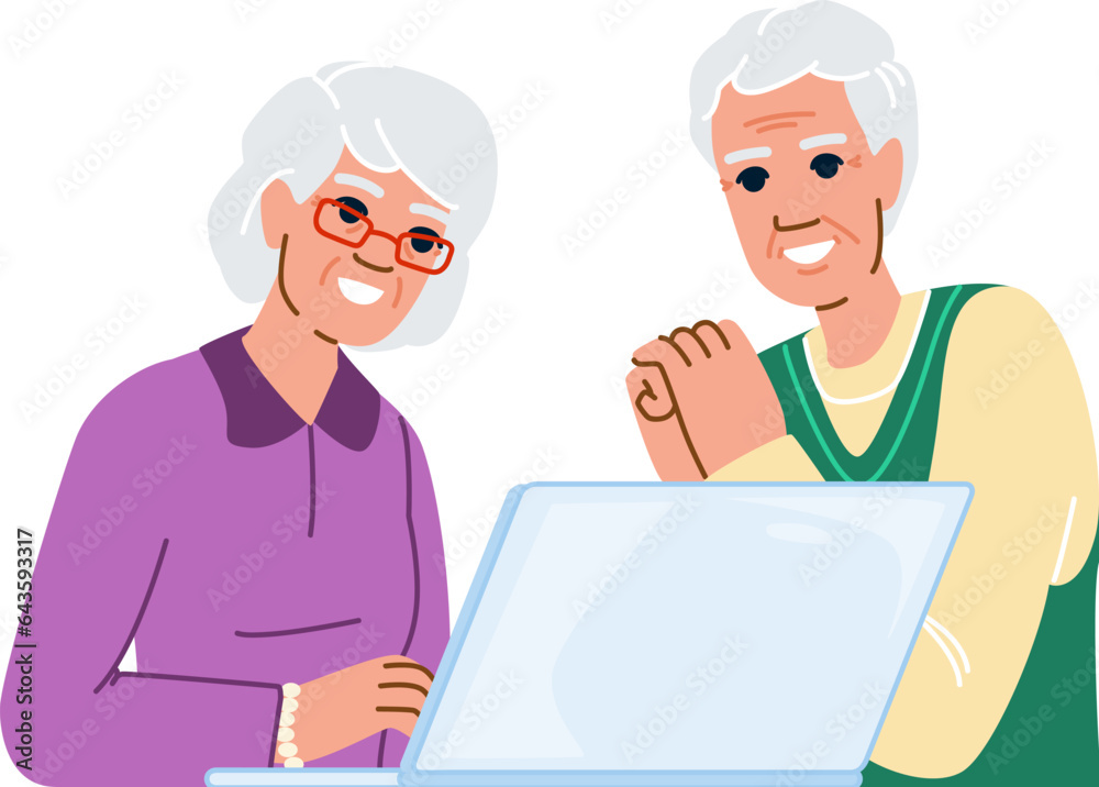 mature seniors using laptop vector. internet home, elderly business, old adult mature seniors using laptop character. people flat cartoon illustration mature seniors using laptop vector. internet home, elderly business, old adult mature seniors using laptop character. people flat cartoon illustration
