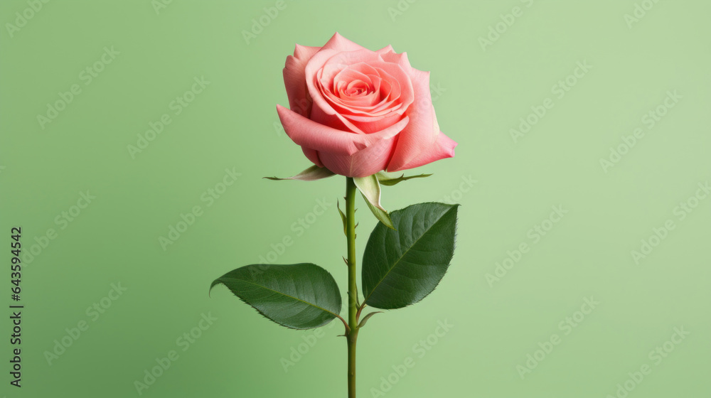 Fototapeta premium Pink Rose on pale green background
