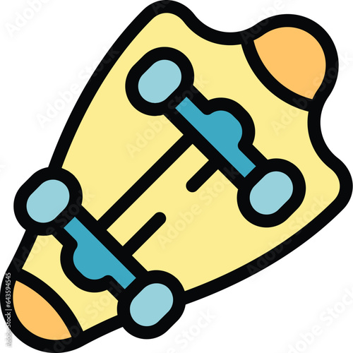 Wooden longboard icon outline vector. Skate board. Deck design color flat