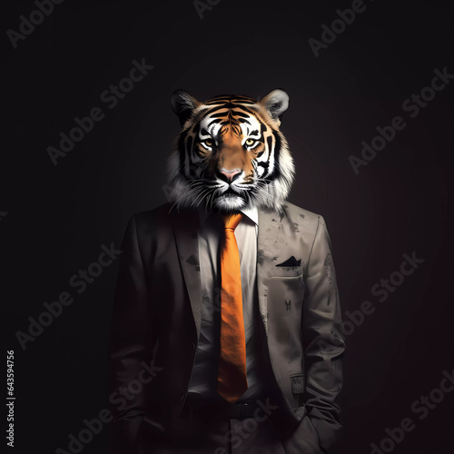 Illustration of Tiger wearing business suit.successful business man concept.executive management.