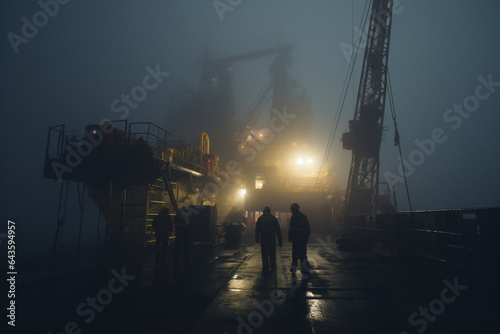 Fotografija Workers fog rig industrial construction production crew oil building helmet work