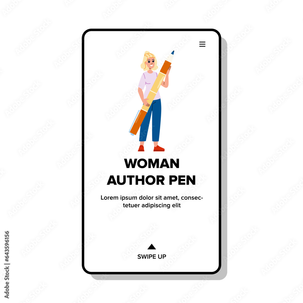 hand woman author pen vector. book business, write notepad, writer office hand woman author pen web flat cartoon illustration