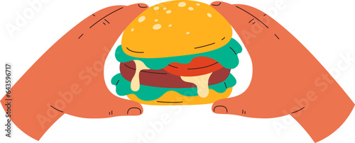 Hands Holding Hamburger