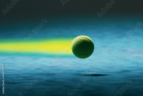 Obraz na płótnie A tennis ball flying through the air at high speed, leaving a trail behind it. w salonie