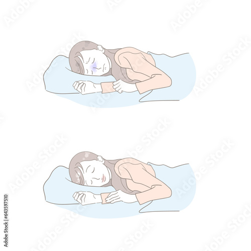 安眠・不眠のイメージ比較のイラスト（女性・長袖）