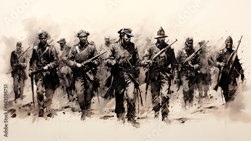 Print op canvas Drawing of American Civil War era soldiers
