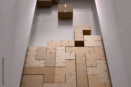 Obraz na płótnie Funny concept of boxes moving like a puzzle game. Logistics and transportation w salonie