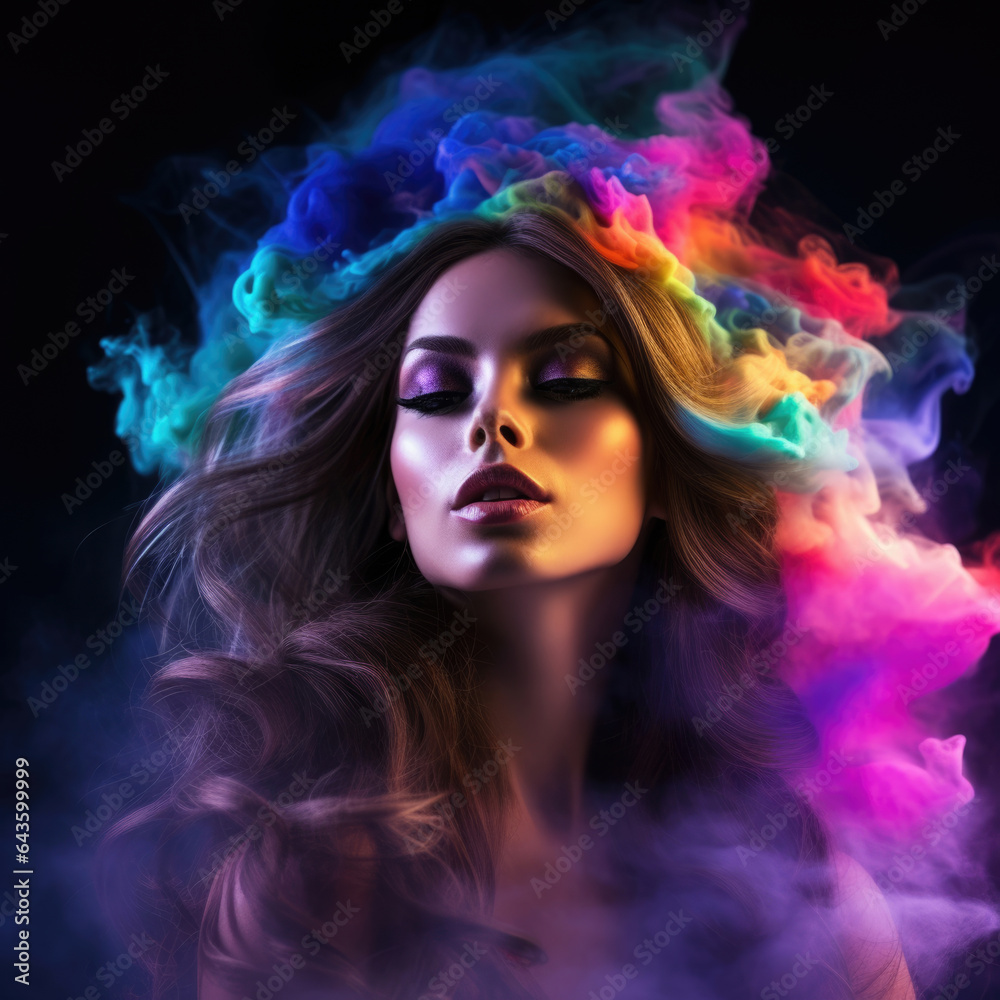Beautiful girl on a background of colored smoke
