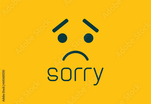 Sorry  icon template design. Sad emoticon logo on yellow background