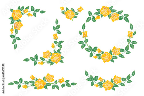 黄色いバラの花 イラスト フレームセット