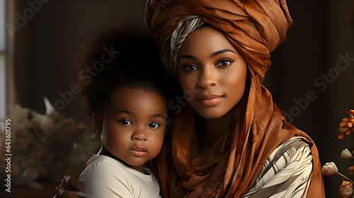 Black scin beautiful mouther and daughter on the light white kitchen photo