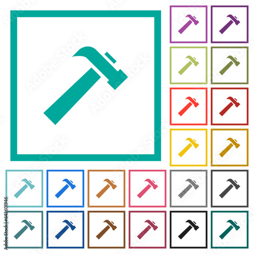 Old hammer flat color icons with quadrant frames