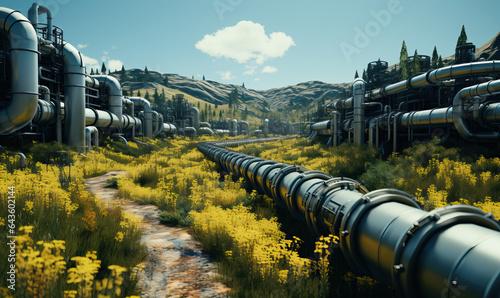 Oil and gas pipeline in the field.