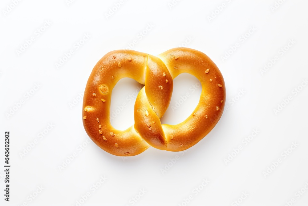 Single pretzel Isolated on a white background. Generative AI Single pretzel Isolated on a white background. Generative AI
