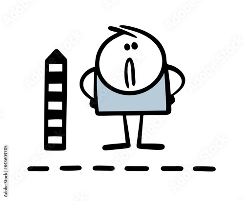 Doodle disgruntled man stands on the border of the country and does not allow visiting emigrants. Vector illustration of policies and restrictions.