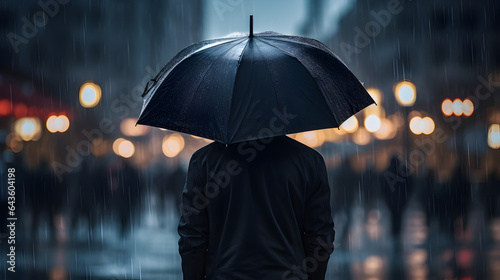 person standing under umbrella in the rain