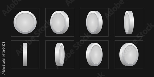 Sprite Sheets Silver coins rotating animation. 2d vector animated effect.