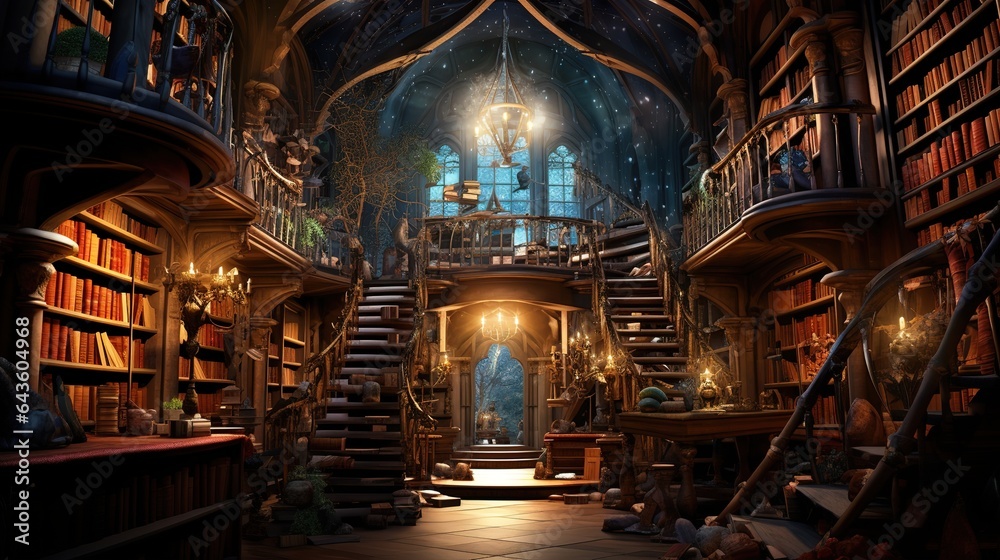 A wonderful fantastic old library full of magical books