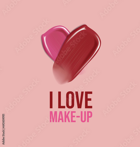 Heart of makeup made with strokes and smudges. love cosmetics. Beauty and fashion illustration.