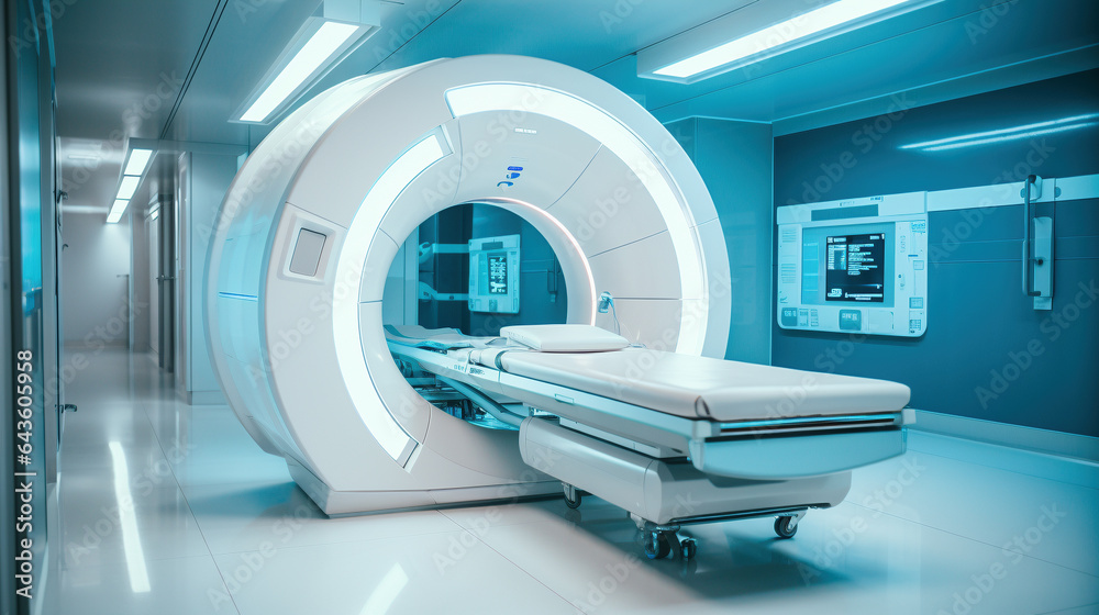 Advanced MRI or CT scan medical diagnosis machine in the futuristic hospital Advanced MRI or CT scan medical diagnosis machine in the futuristic hospital