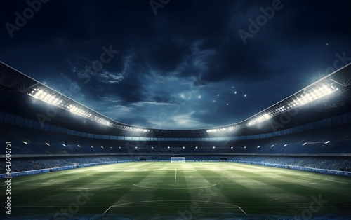 Football green grass field stadium at night with spotlight © Weeraya