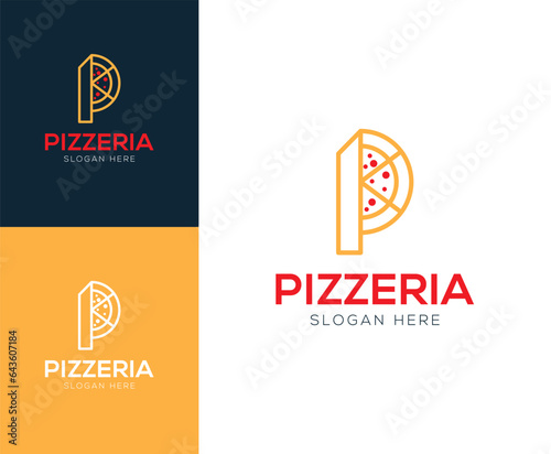 Initial letter P with pizza logo design vector illustration inspiration