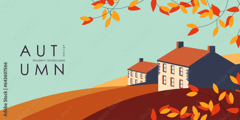 Modern autumn banner cover autumn landscape