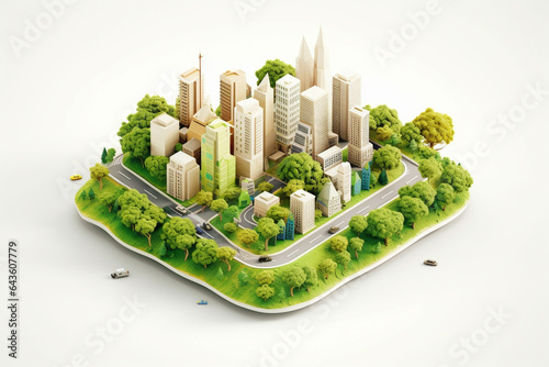isometric city concept with buildings, roads and parks. 3d rendering