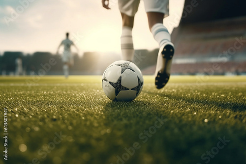 Soccer player in action with ball on the field. background © Creative