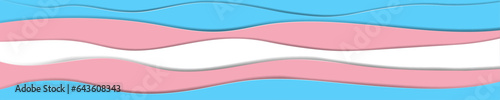 Paper Cutout Waves Transgender Pride Flag Panoramic Design. Horizontal Panorama of trans pride flag colors in paper origami waves. Vector Illustration.
