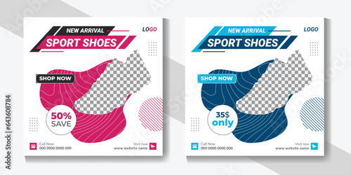 New arrival men's shoes social media post design. exclusive collection, fashion shoes