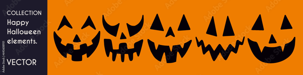 Hand drawn pumpkin silhouette set. Halloween Hand drawn pumpkin silhouette set. Halloween